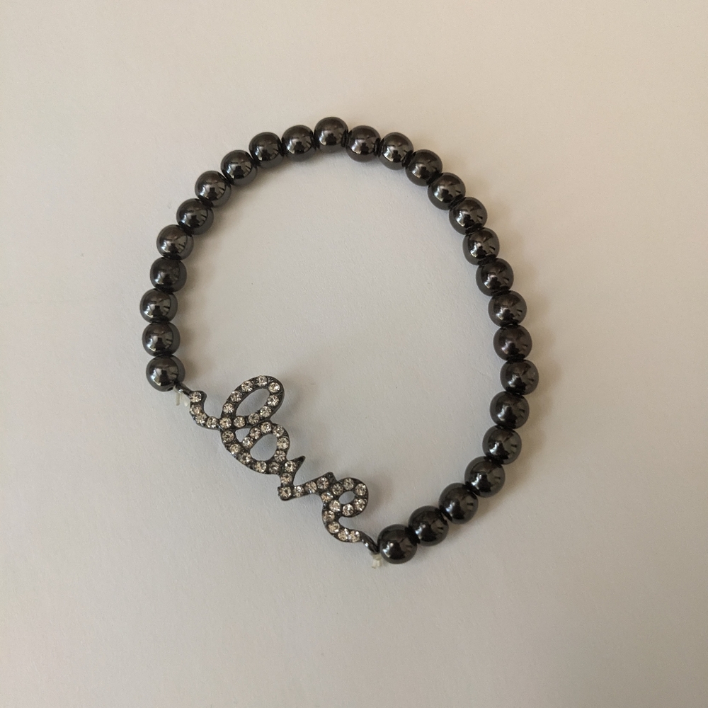 Metallic Dark Grey Beaded Love Bracelet